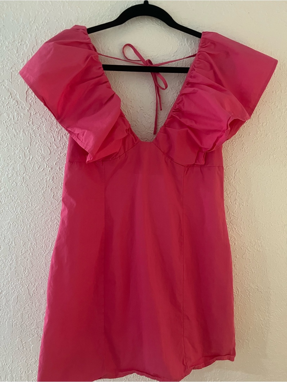 Le Lis Bright Pink Ruffle Sleeve Cotton Women's Mini Dress